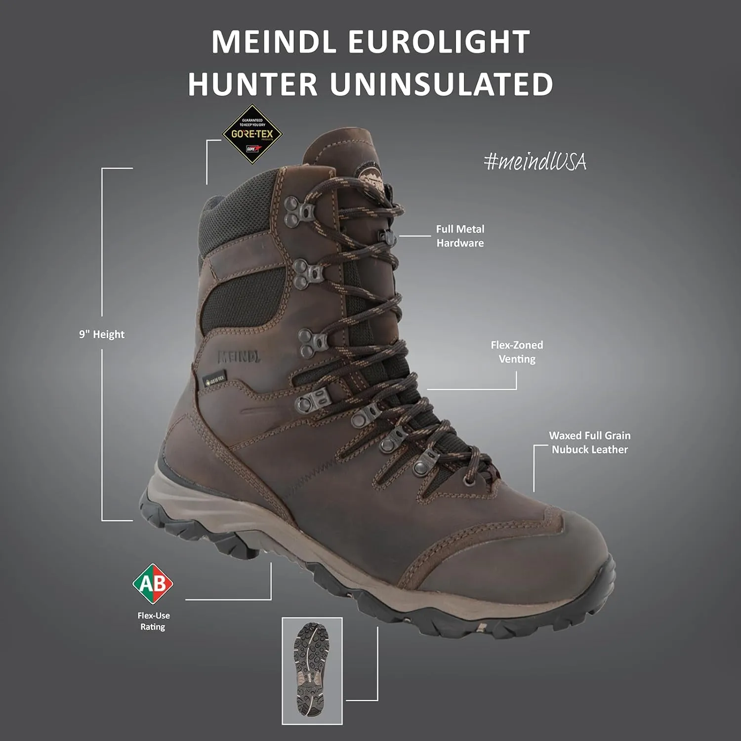 Meindl Men's EuroLight Hunter | Gore-Tex Waterproof Uninsulated Hunting Boot | Ultralight & Flexible | All-Purpose | Made in Italy, Brown
