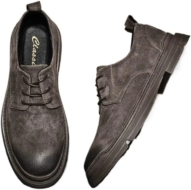 Men's Casual Leather Wear Low Top Shoes Business Comfortable Lace-ups Rubber Soft Thick-Soled Shoes Brown Dress Breathable Shock Absorption Cushioning Shoes(White-Patch Five-Pointed star4,10)