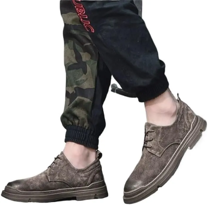 Men's Casual Leather Wear Low Top Shoes Business Comfortable Lace-ups Rubber Soft Thick-Soled Shoes Brown Dress Breathable Shock Absorption Cushioning Shoes(White-Patch Five-Pointed star4,10)