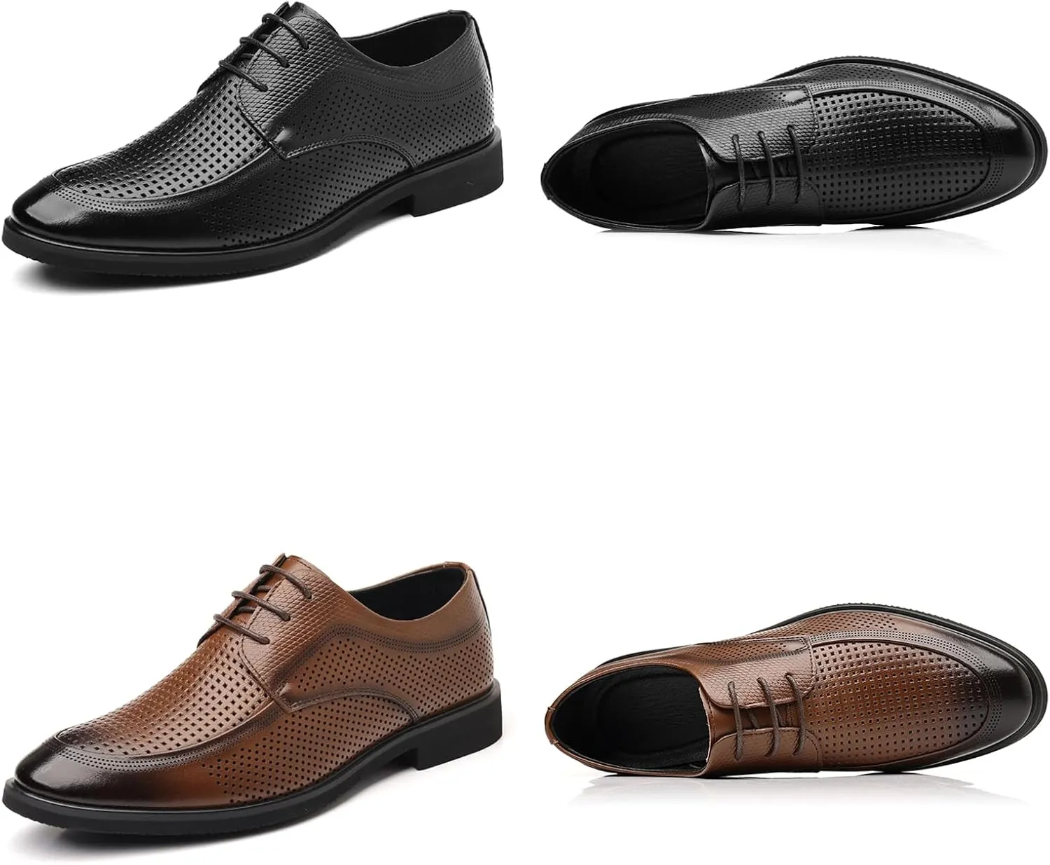 Men's Classic Hollow Breathable Leather Dress Lace-up Oxford Shoes Retro Pointed Toe Low Top Business Office Formal Derby Shoes