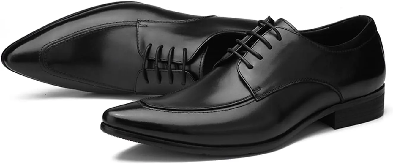 Men's Classic Oxfords Dress Shoes - Handmade Genuine Cowhide Leather, Non-Slip Rubber Sole, Pointed Toe Derby Shoes for Wedding, Business & Casual Wear