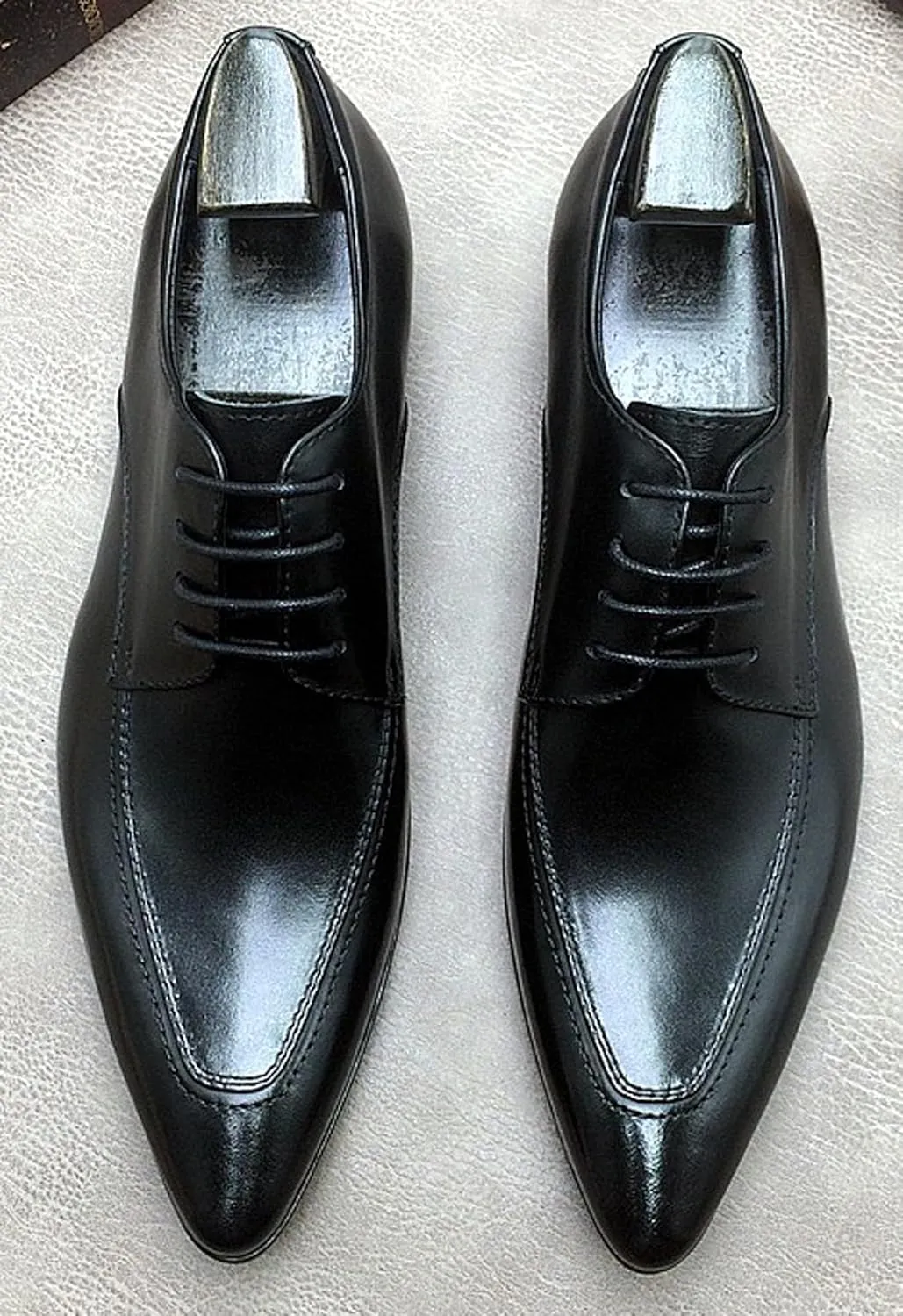 Men's Classic Oxfords Dress Shoes - Handmade Genuine Cowhide Leather, Non-Slip Rubber Sole, Pointed Toe Derby Shoes for Wedding, Business & Casual Wear