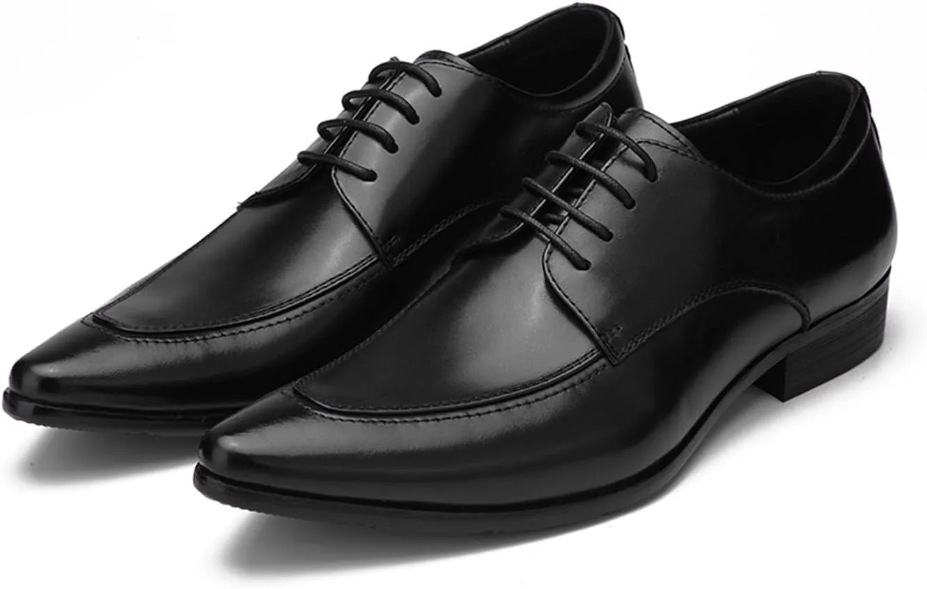 Men's Classic Oxfords Dress Shoes - Handmade Genuine Cowhide Leather, Non-Slip Rubber Sole, Pointed Toe Derby Shoes for Wedding, Business & Casual Wear