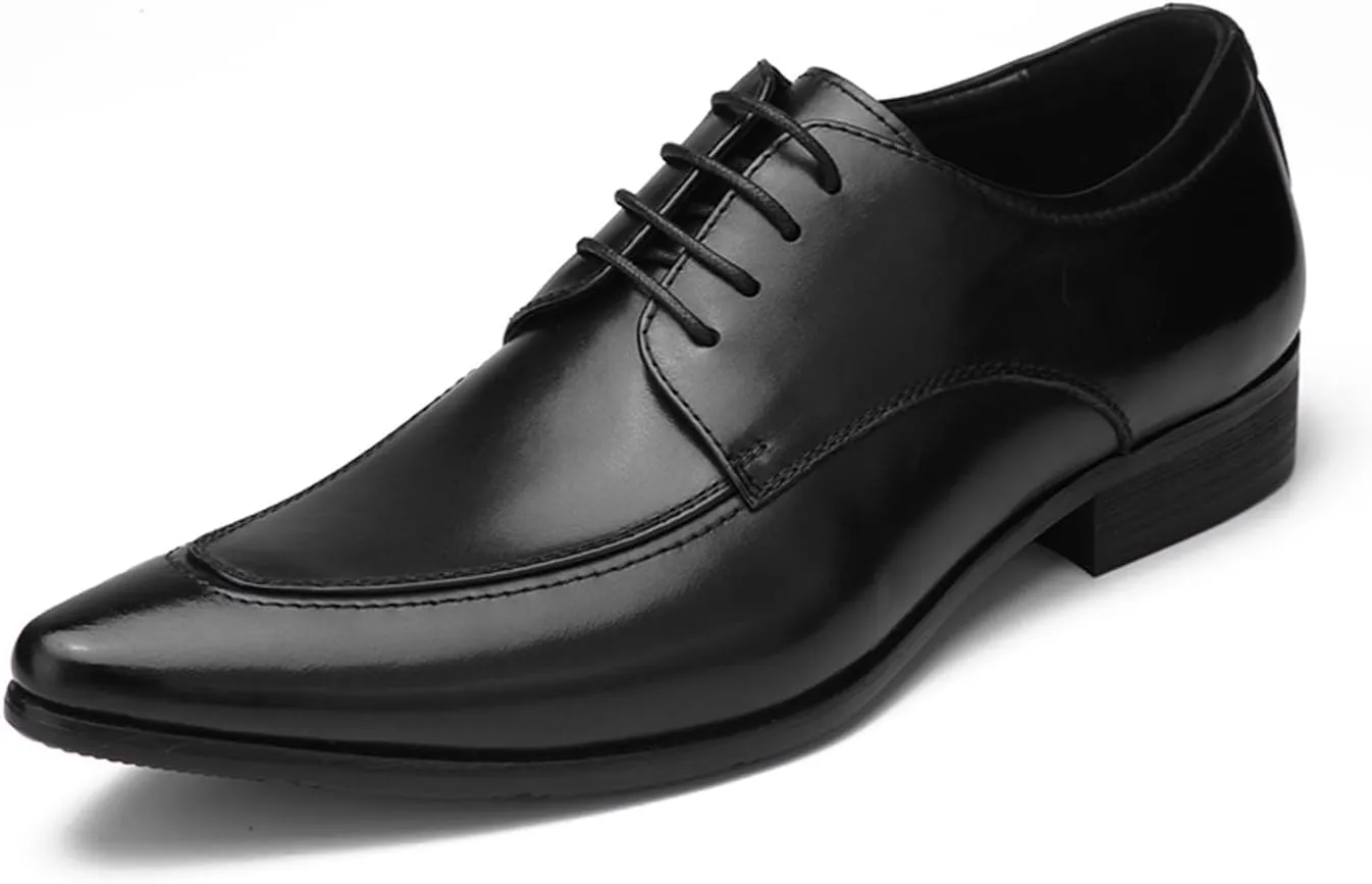 Men's Classic Oxfords Dress Shoes - Handmade Genuine Cowhide Leather, Non-Slip Rubber Sole, Pointed Toe Derby Shoes for Wedding, Business & Casual Wear
