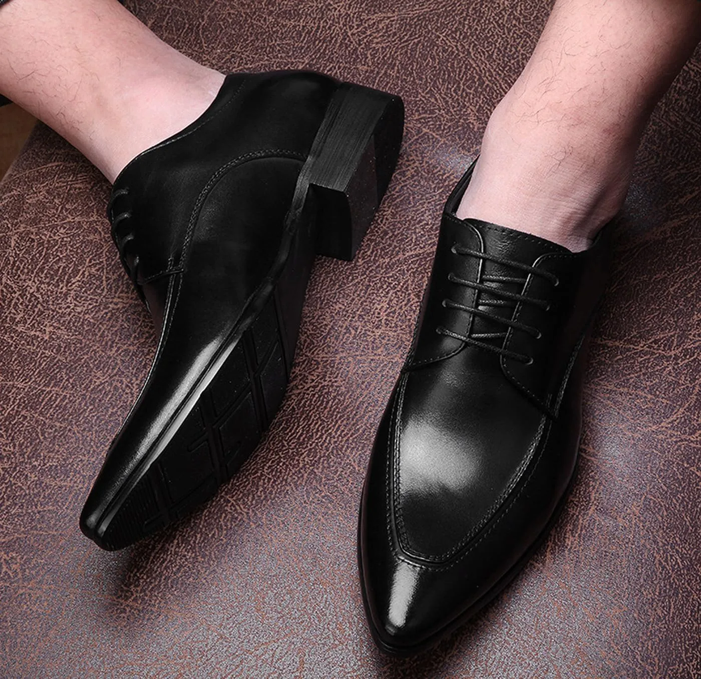 Men's Classic Oxfords Dress Shoes - Handmade Genuine Cowhide Leather, Non-Slip Rubber Sole, Pointed Toe Derby Shoes for Wedding, Business & Casual Wear