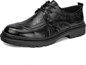 Men's Derby Dress Shoes – Wide Fit Black PU Leather Business Shoes with Non-Slip Rubber Sole – Comfortable Formal Footwear for All-Day Wear