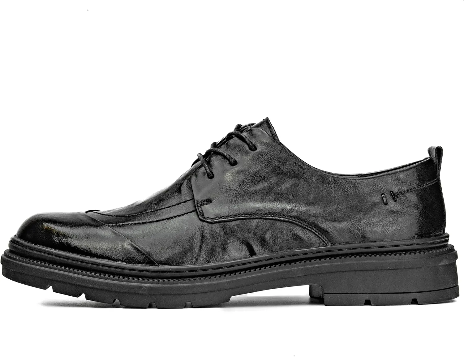 Men's Derby Dress Shoes – Wide Fit Black PU Leather Business Shoes with Non-Slip Rubber Sole – Comfortable Formal Footwear for All-Day Wear