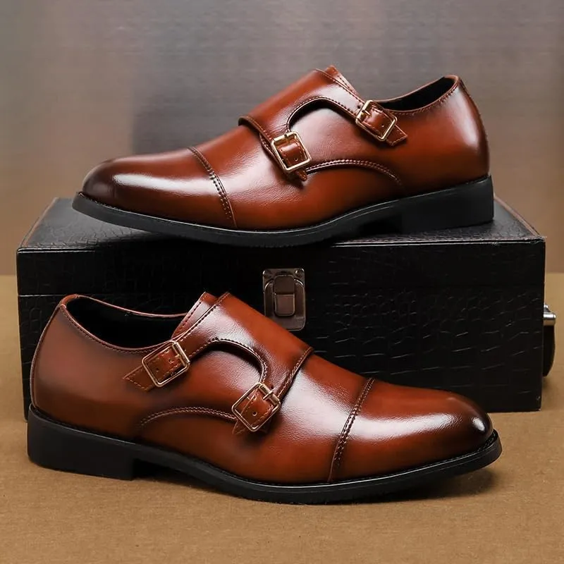 Men's Dress Shoes Mens Double Buckle Fashion Luxury Derby Shoes Slip-On Formal Business Brogue Oxfords Shoes for Men(6.5)
