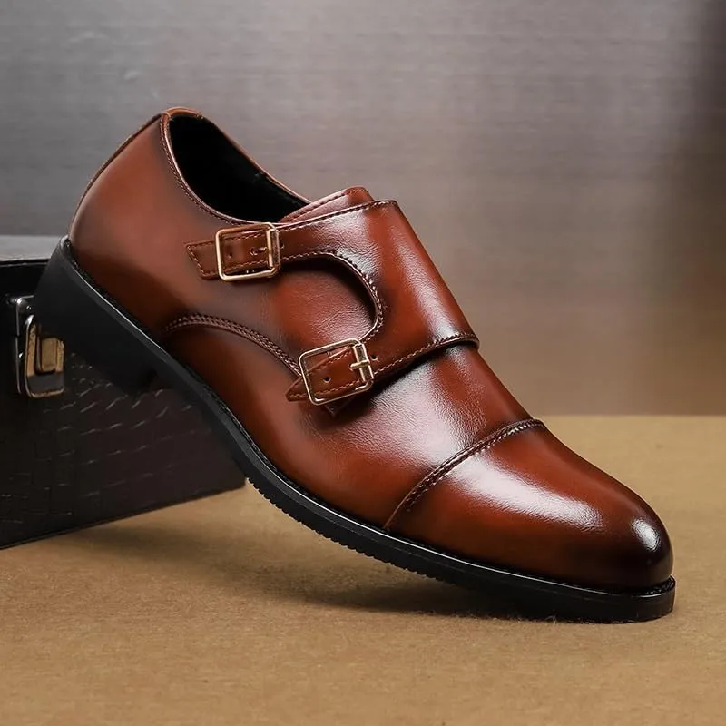 Men's Dress Shoes Mens Double Buckle Fashion Luxury Derby Shoes Slip-On Formal Business Brogue Oxfords Shoes for Men(6.5)