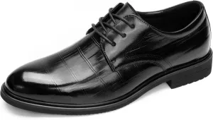 Men's Genuine Leather Dress Shoes – Classic Black Derby Shoes for Men with All-Day Comfort, Non-Slip Rubber Sole & Crocodile Texture – Formal Business Office Oxford Shoes