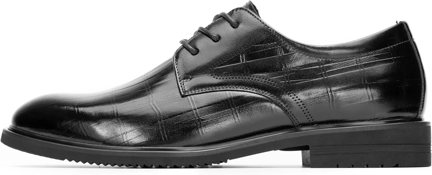 Men's Genuine Leather Dress Shoes – Classic Black Derby Shoes for Men with All-Day Comfort, Non-Slip Rubber Sole & Crocodile Texture – Formal Business Office Oxford Shoes