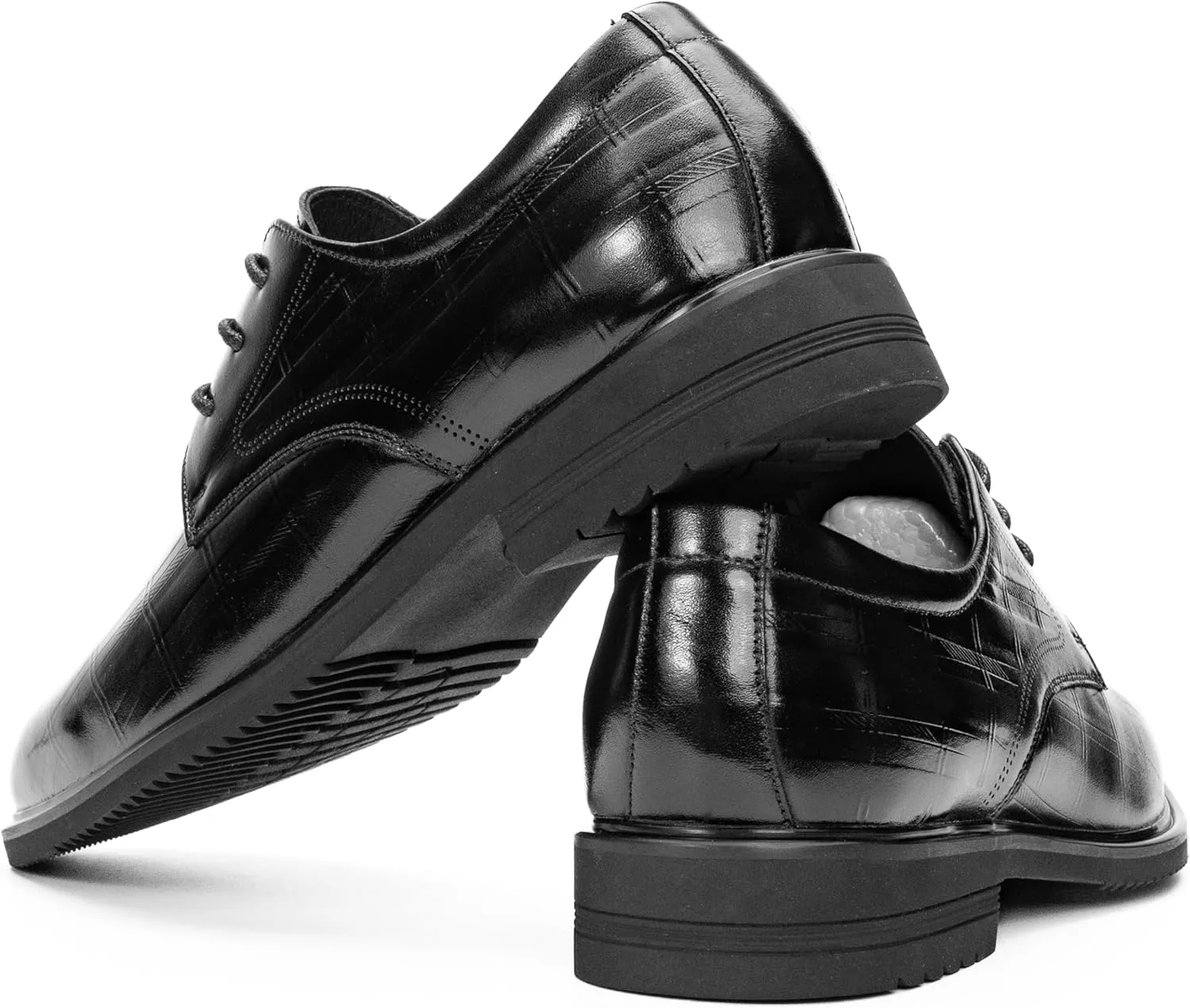 Men's Genuine Leather Dress Shoes – Classic Black Derby Shoes for Men with All-Day Comfort, Non-Slip Rubber Sole & Crocodile Texture – Formal Business Office Oxford Shoes