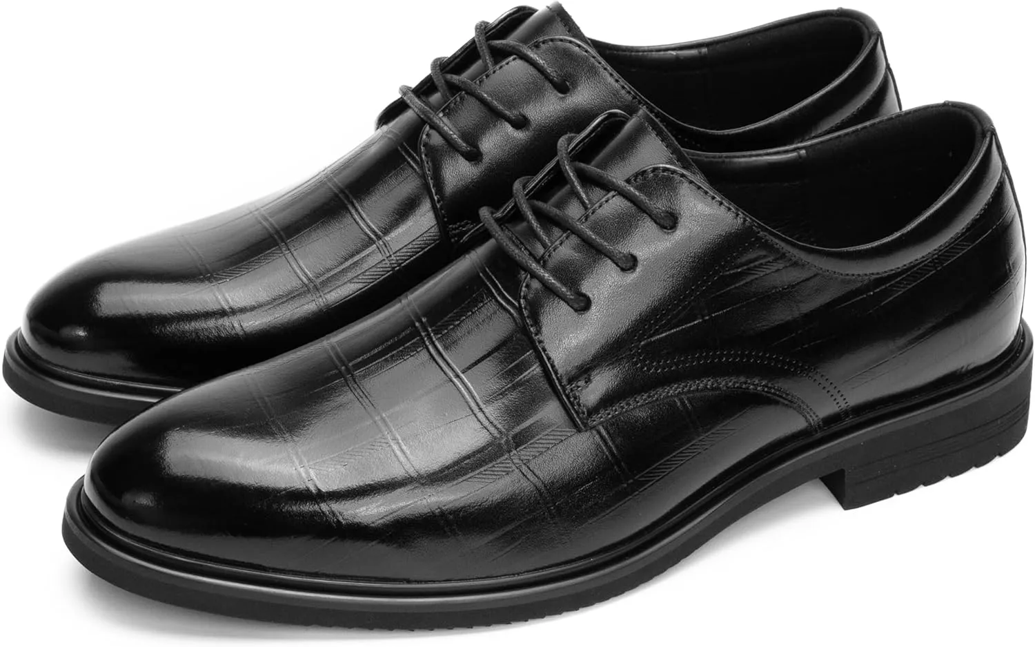 Men's Genuine Leather Dress Shoes – Classic Black Derby Shoes for Men with All-Day Comfort, Non-Slip Rubber Sole & Crocodile Texture – Formal Business Office Oxford Shoes