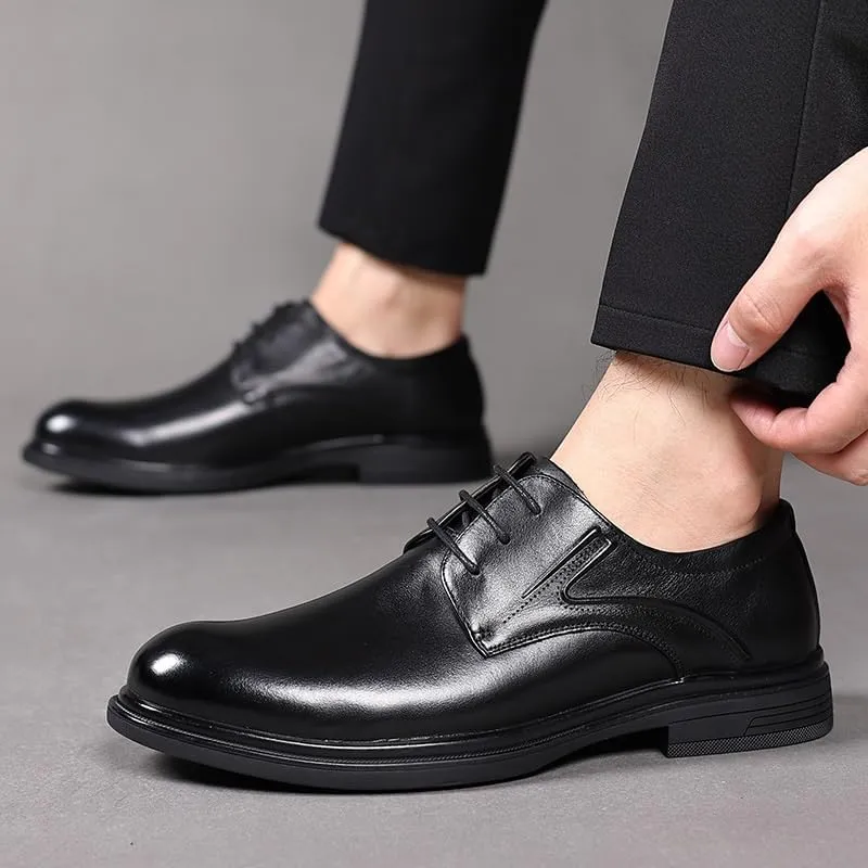 Men's Genuine Leather Dress Shoes Classic Lace Up Pointed Toe Oxfords Shoes Fashion Comfort Business Derby Shoes for Men