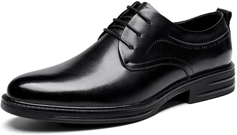 Men's Genuine Leather Oxford Shoes - Low Top Formal Business Dress Shoes with Non-Slip Waterproof Derby Design