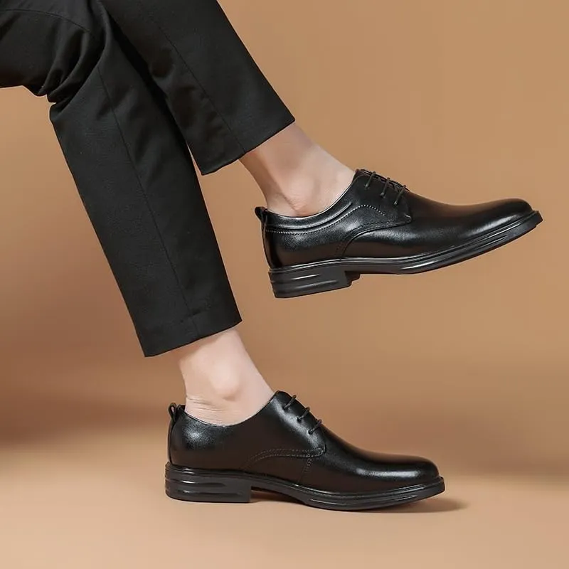 Men's Genuine Leather Oxford Shoes - Low Top Formal Business Dress Shoes with Non-Slip Waterproof Derby Design