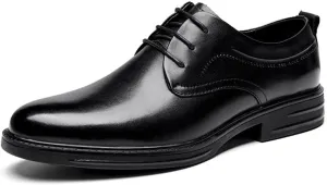 Men's Genuine Leather Oxford Shoes - Low Top Formal Business Dress Shoes with Non-Slip Waterproof Derby Design