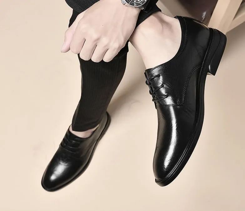 Men's Genuine Leather Oxford Shoes Men Low Top Business Formal Dress Shoes Non-Slip Waterproof Derby Shoes for Men(Black,8)