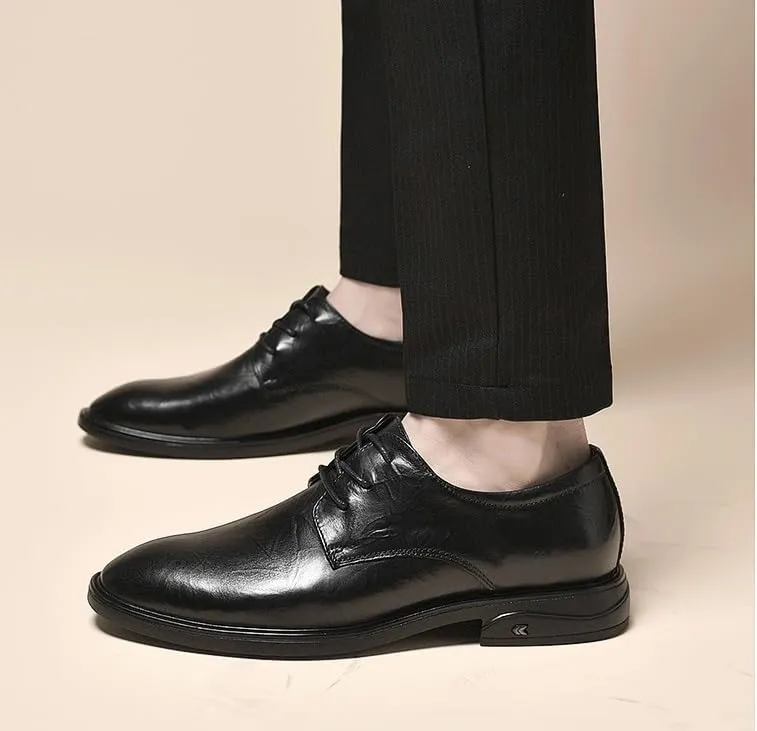 Men's Genuine Leather Oxford Shoes Men Low Top Business Formal Dress Shoes Non-Slip Waterproof Derby Shoes for Men(Black,8)