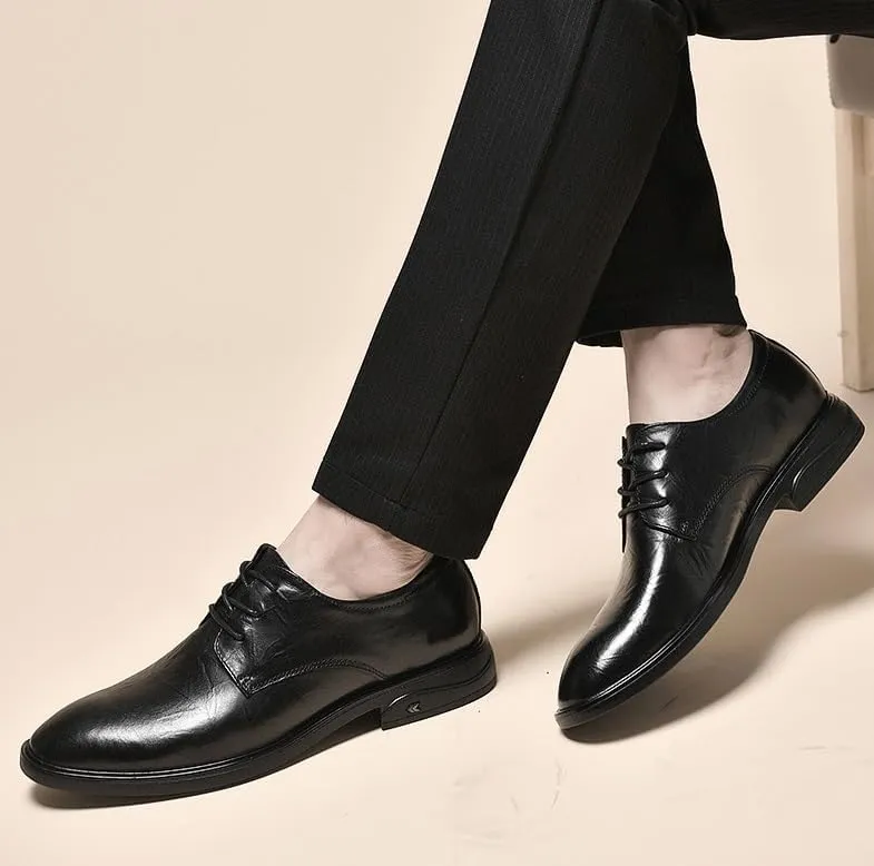 Men's Genuine Leather Oxford Shoes Men Low Top Business Formal Dress Shoes Non-Slip Waterproof Derby Shoes for Men(Black,8)