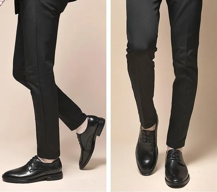 Men's Genuine Leather Oxford Shoes Men Low Top Business Formal Dress Shoes Non-Slip Waterproof Derby Shoes for Men(Black,8)