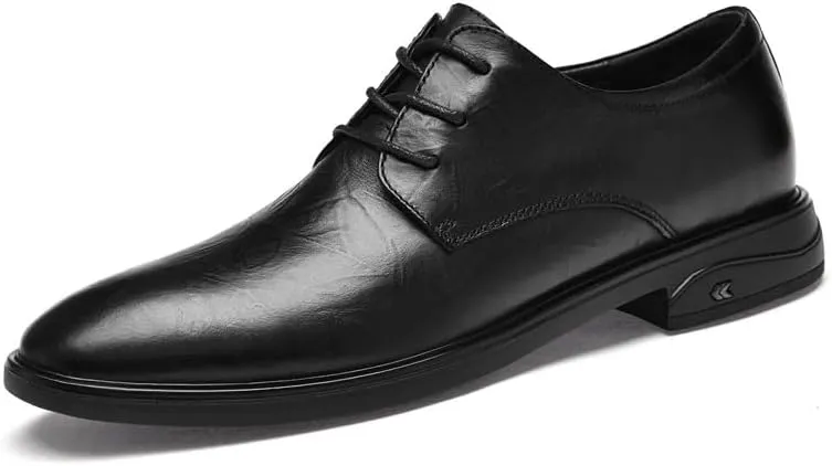 Men's Genuine Leather Oxford Shoes Men Low Top Business Formal Dress Shoes Non-Slip Waterproof Derby Shoes for Men(Black,8)