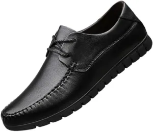 Men's Genuine Leather Oxford Shoes Retro Pointed Non-Slip Business Dress Shoes Formal Derby Shoes(Black,8.5)