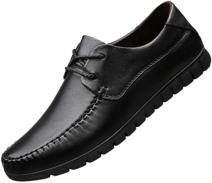 Men's Genuine Leather Oxford Shoes Retro Pointed Non-Slip Business Dress Shoes Formal Derby Shoes(Black,8.5)