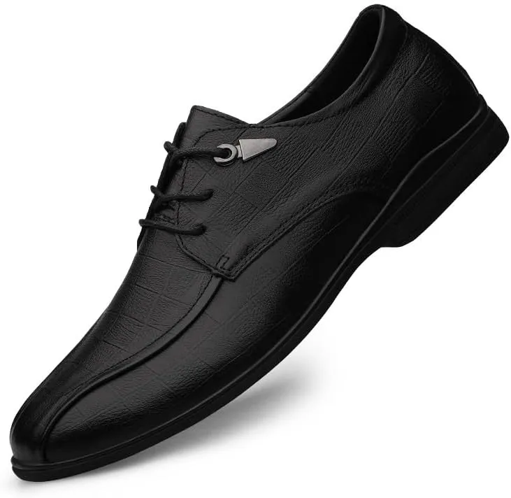 Mens Leather Dress Shoes Non Slip Casual Loafers Men Retro Classic Lace-Up Formal Business Oxford Shoes
