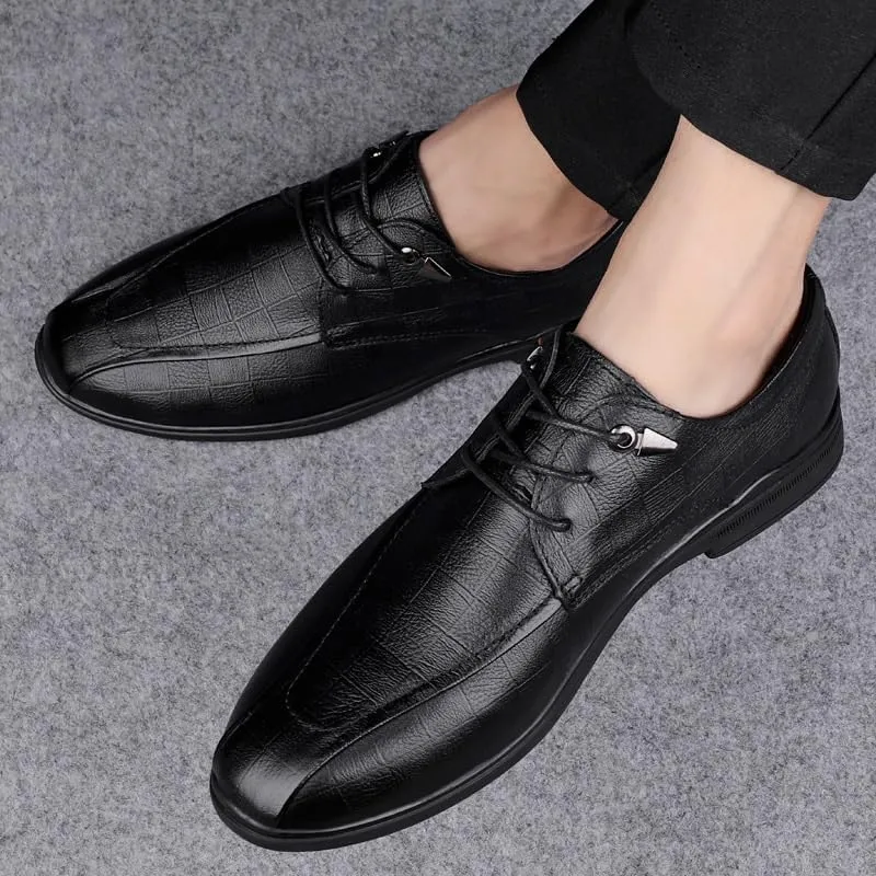 Mens Leather Dress Shoes Non Slip Casual Loafers Men Retro Classic Lace-Up Formal Business Oxford Shoes