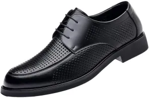 Men's Leather Oxfords Shoes Non-Slip Breathable Wingtip Brogue Shoes Lace Up Platform Tuxedo Dress Shoes(Black,6.5)