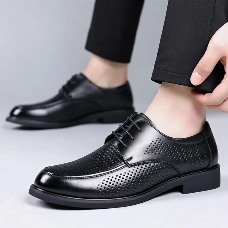 Men's Leather Oxfords Shoes Non-Slip Breathable Wingtip Brogue Shoes Lace Up Platform Tuxedo Dress Shoes(Black,6.5)