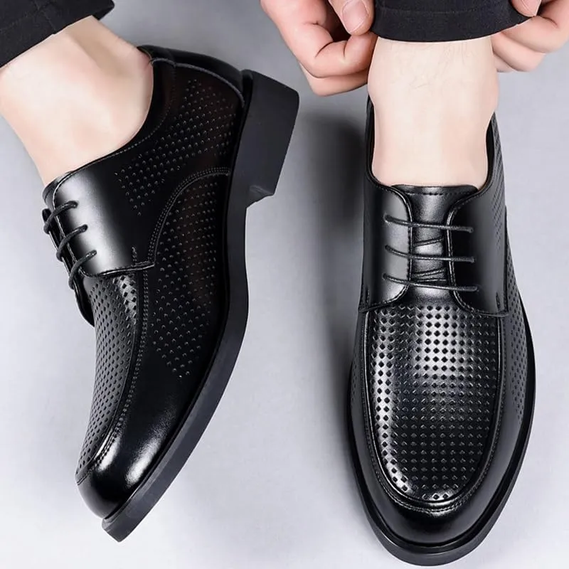 Men's Leather Oxfords Shoes Non-Slip Breathable Wingtip Brogue Shoes Lace Up Platform Tuxedo Dress Shoes(Black,6.5)