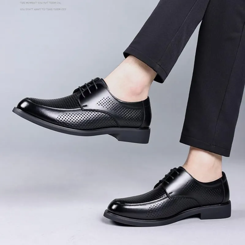 Men's Leather Oxfords Shoes Non-Slip Breathable Wingtip Brogue Shoes Lace Up Platform Tuxedo Dress Shoes(Black,6.5)