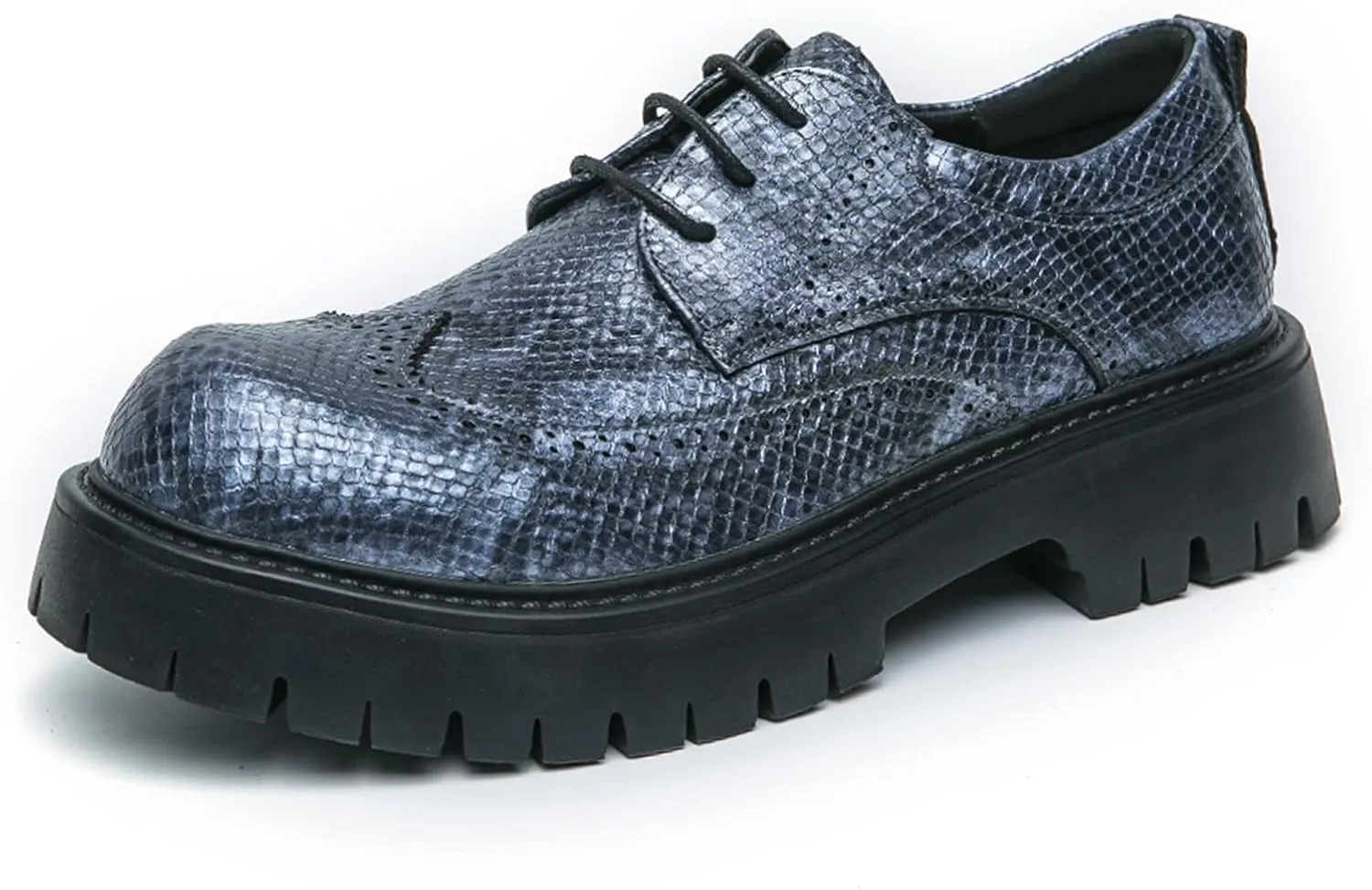 Men's Leather Platform Chunky Heel Wingtip Derby Dress Shoes Round Toe Lace-Up Non-Slip Lug Sole Comfort Heightening Oxfords for Business & Work Daily Wear
