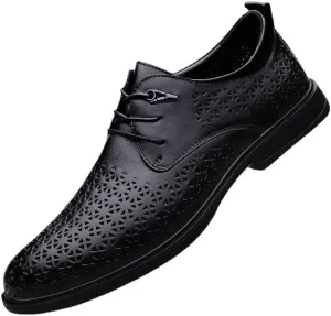 Men's Oxford Shoes - Breathable Leather Dress Shoes for Business, Casual, and Weddings - Pointed Toe Lace Up Derby Sneakers