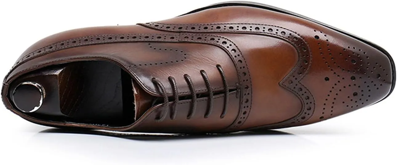 Mens Oxfords Dress Formal Shoes Genunie Leather Wingtips Brogues Oxford Fashion Business Casual Derby Modern Prom Wedding Suit Shoes Tuxedo Shoes for Men