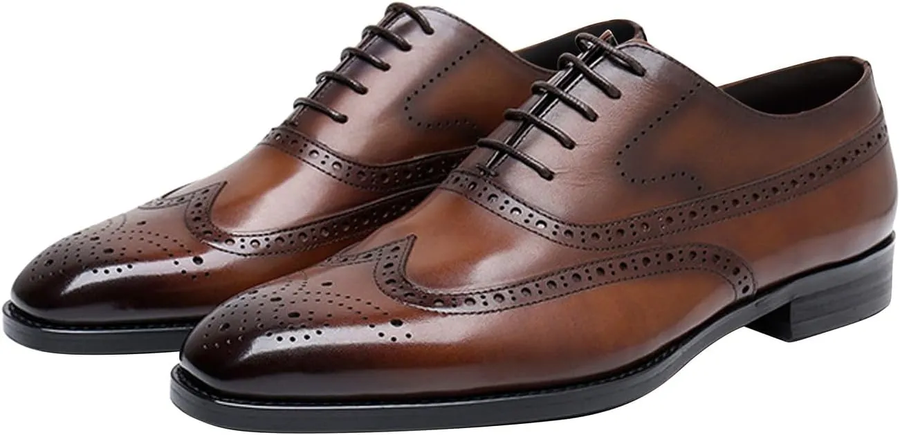 Mens Oxfords Dress Formal Shoes Genunie Leather Wingtips Brogues Oxford Fashion Business Casual Derby Modern Prom Wedding Suit Shoes Tuxedo Shoes for Men