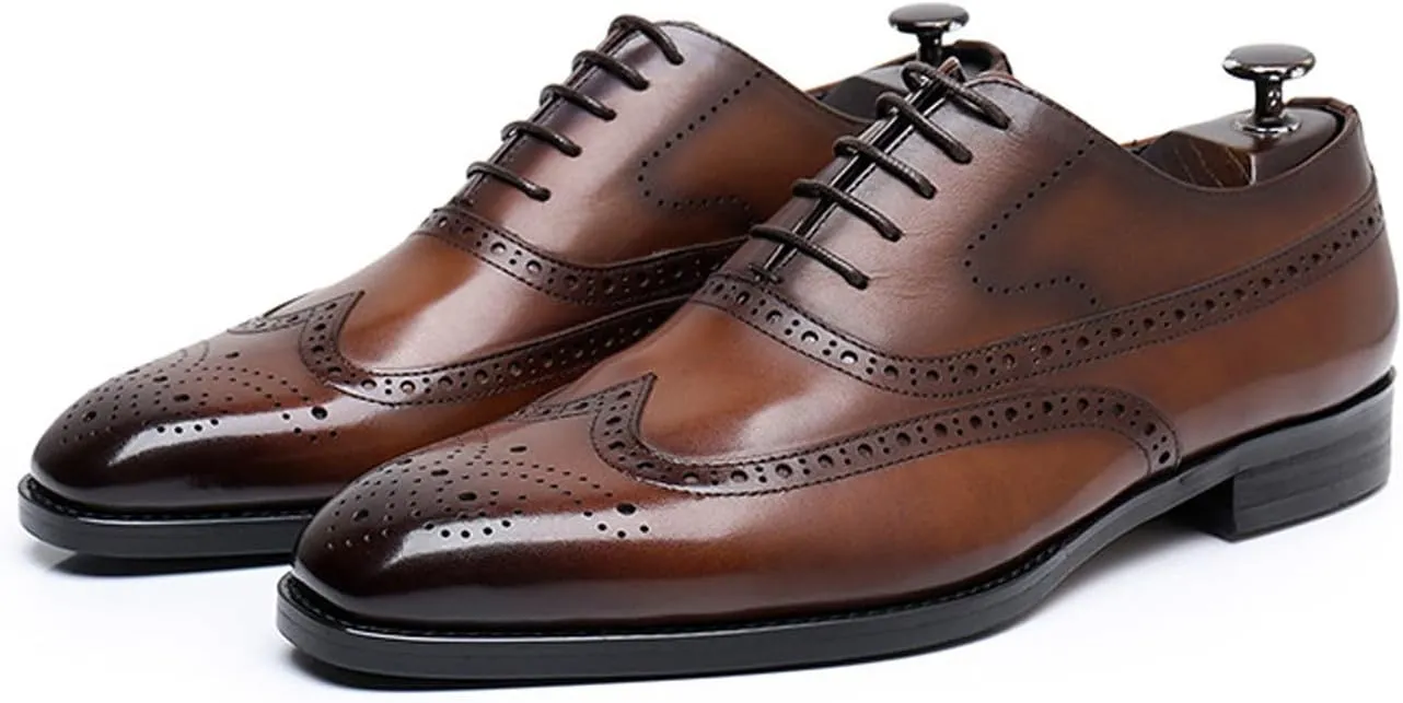 Mens Oxfords Dress Formal Shoes Genunie Leather Wingtips Brogues Oxford Fashion Business Casual Derby Modern Prom Wedding Suit Shoes Tuxedo Shoes for Men