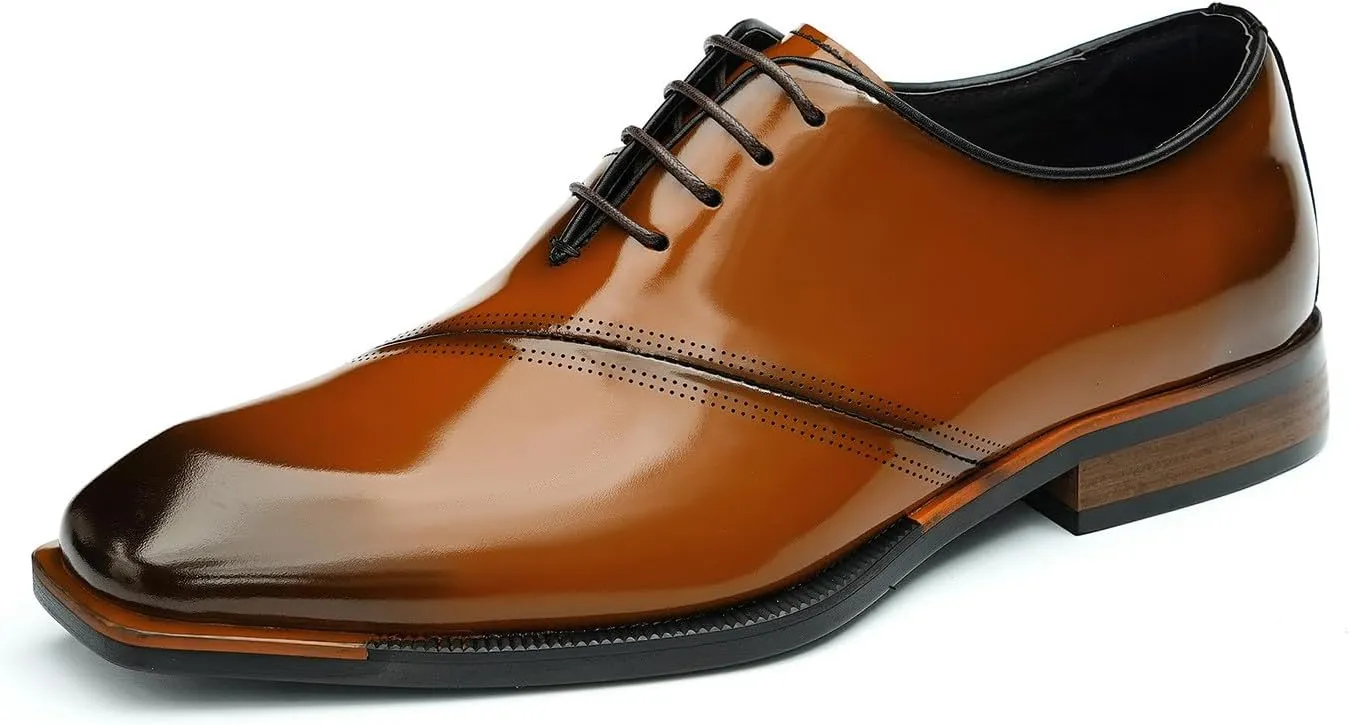 Men's Oxfords Formal Dress Patent Leather Derby Fashion Business Wedding Prom Tuxedo Casual Square Toe Oxford Walking Shoes for Men