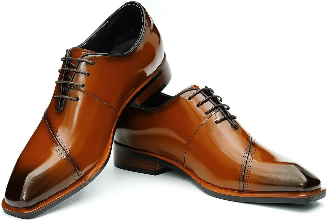 Men's Oxfords Formal Dress Patent Leather Derby Fashion Business Wedding Prom Tuxedo Casual Square Toe Oxford Walking Shoes for Men