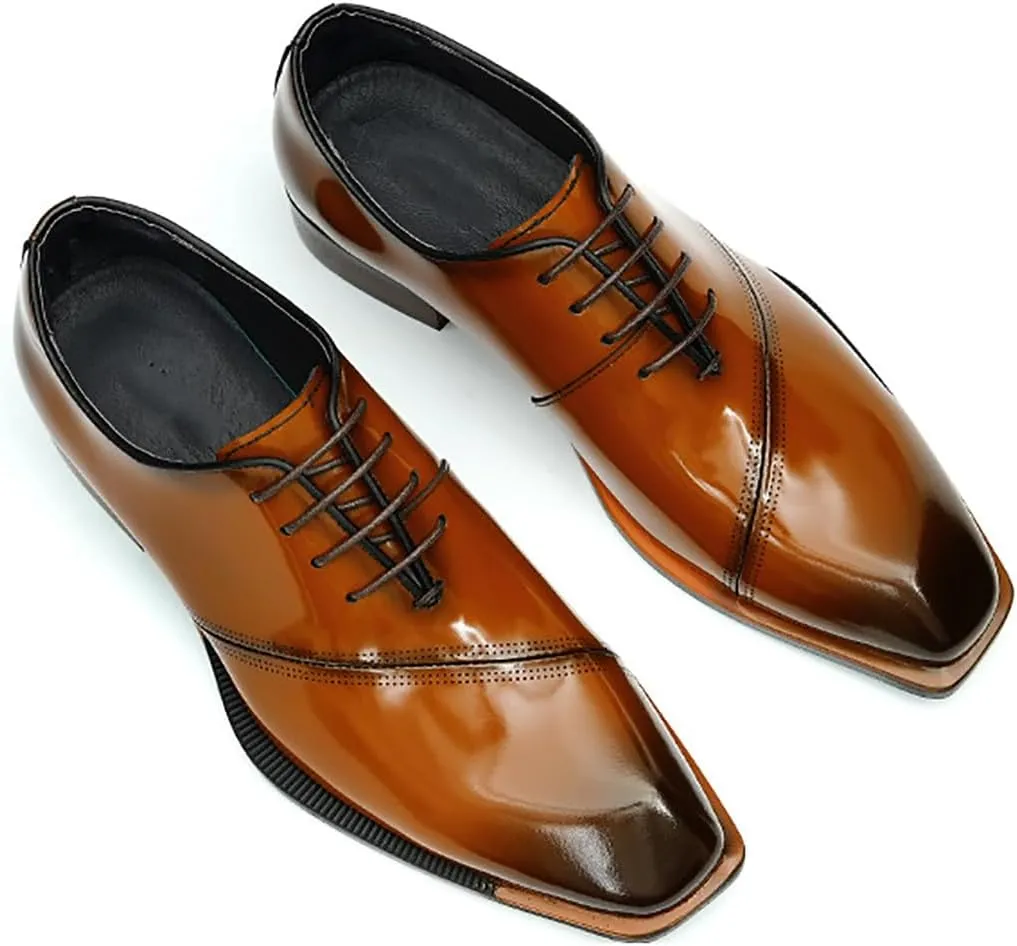 Men's Oxfords Formal Dress Patent Leather Derby Fashion Business Wedding Prom Tuxedo Casual Square Toe Oxford Walking Shoes for Men