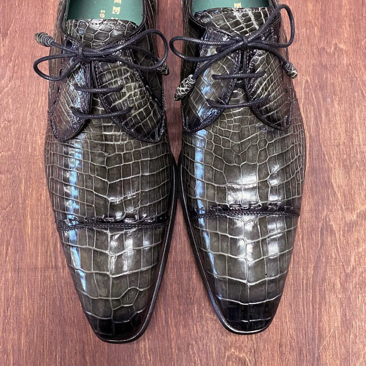Mezlan 4818-J Men's Shoes Gray Exotic Alligator Skin Cap-Toe Derby (MZS3390)