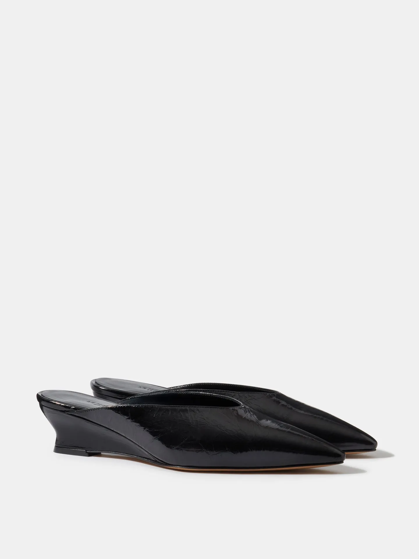 Micro Wedge Mule / Black Naplack Leather
