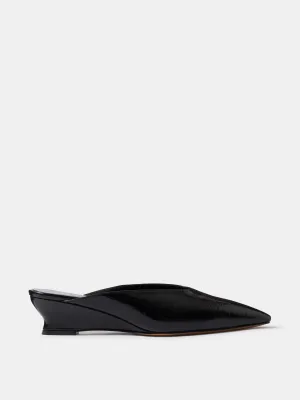 Micro Wedge Mule / Black Naplack Leather