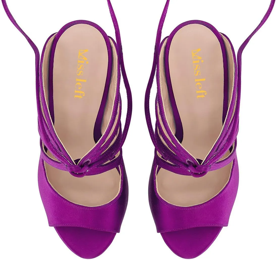 miss left Women Unique Open Toe Strappy Satin Mules High Heel Cutout Lace Up Fashion Party Event Casual Sandals Size 4-16 US