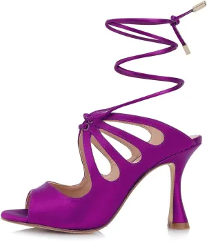 miss left Women Unique Open Toe Strappy Satin Mules High Heel Cutout Lace Up Fashion Party Event Casual Sandals Size 4-16 US