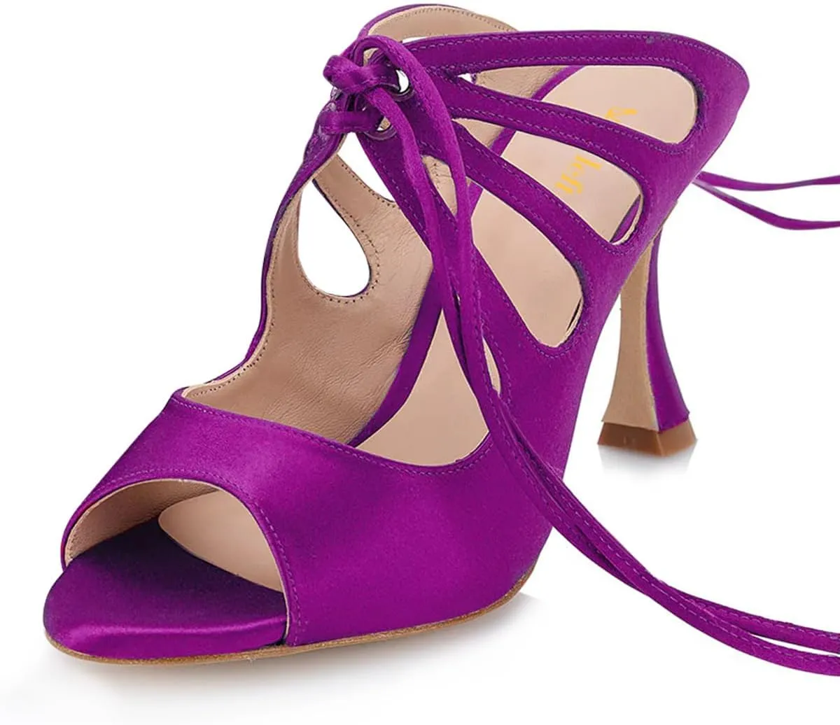 miss left Women Unique Open Toe Strappy Satin Mules High Heel Cutout Lace Up Fashion Party Event Casual Sandals Size 4-16 US