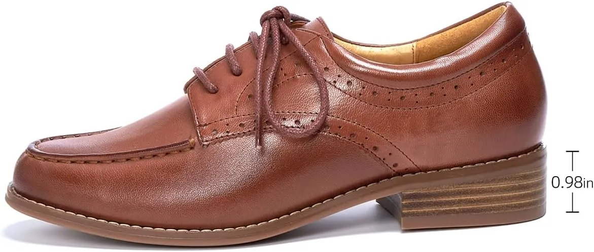 Mona flying Women's Classic Leather Derby Oxfords Round Toe Lace up Flat Office Work Shoes for Ladies