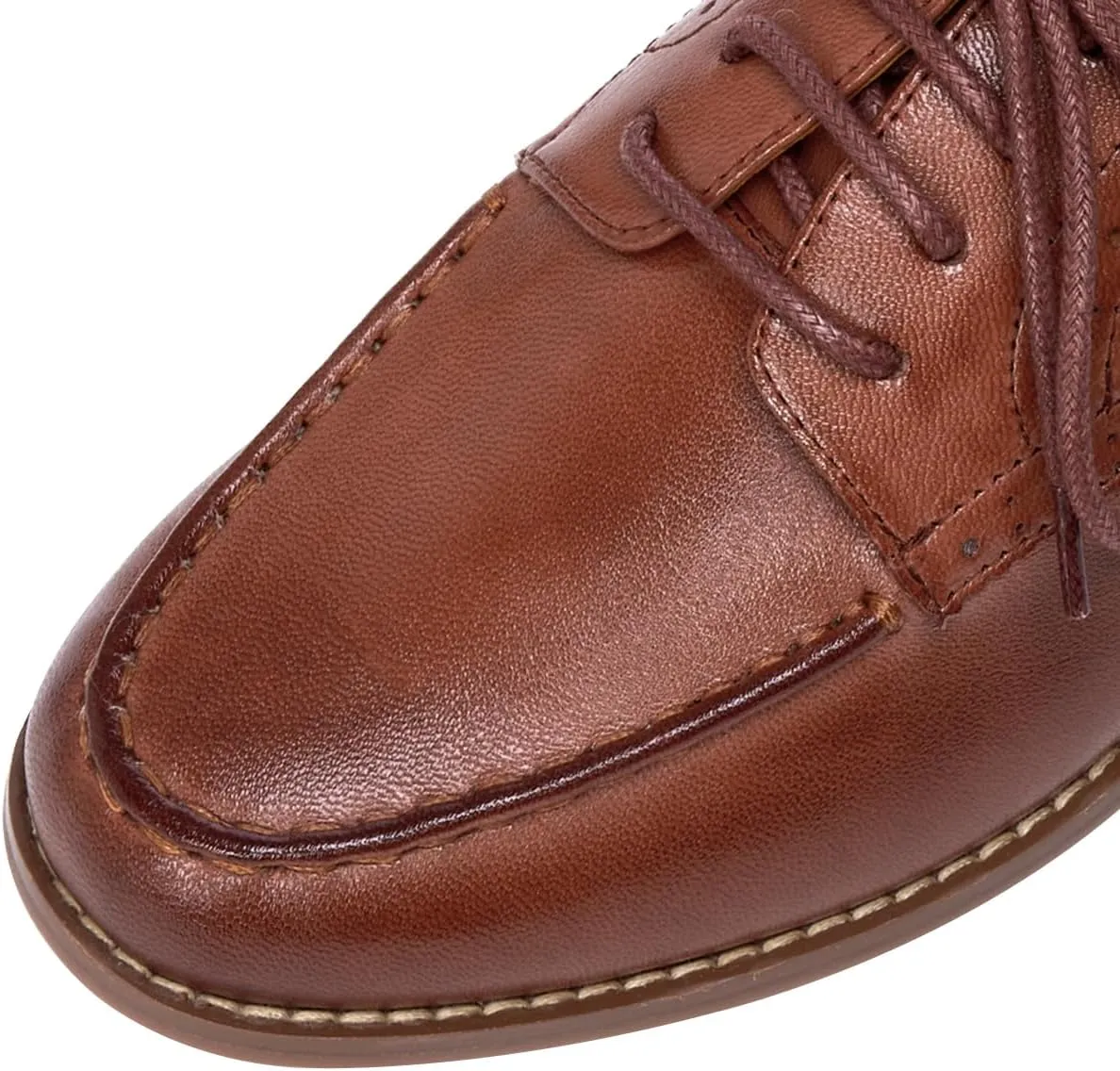 Mona flying Women's Classic Leather Derby Oxfords Round Toe Lace up Flat Office Work Shoes for Ladies